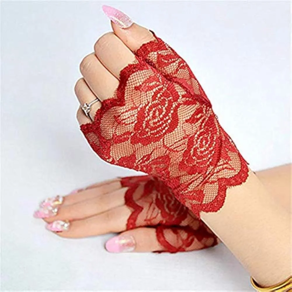 Laced Fingerless Gloves In Dark Red